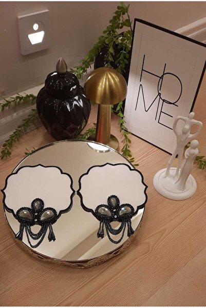 miras home قطعتان من مناديل الكوكتيل المطرزة باللون الأسود/الرمادي، مناديل تق...