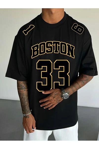 LAND MODA Boston Number 33 Jersey T-Shirt for Men - Pink Comfortable Summer Tee,