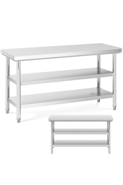 Royal Catering Stół blat roboczy stalowy nierdzewny z 2 półkami 150x60cm