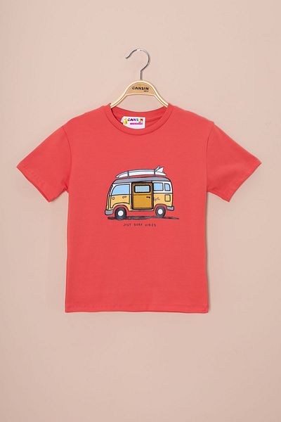 Cansın Mini Ανδρικό μπλουζάκι με λαιμόκοψη με τυπωμένο κέντημα αυτοκινήτου 20954