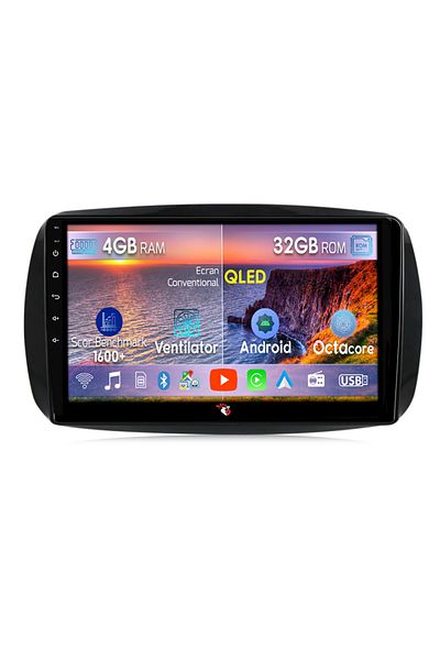navi-it Dedicated navigation Smart Fortwo after 2014, 4 GB RAM 32 ROM, Android 13, QLED Display, 9", DSP, Carpl