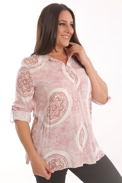Metpoint Cămașă roșie Claret cu model etnic Trend42plus Plus Size