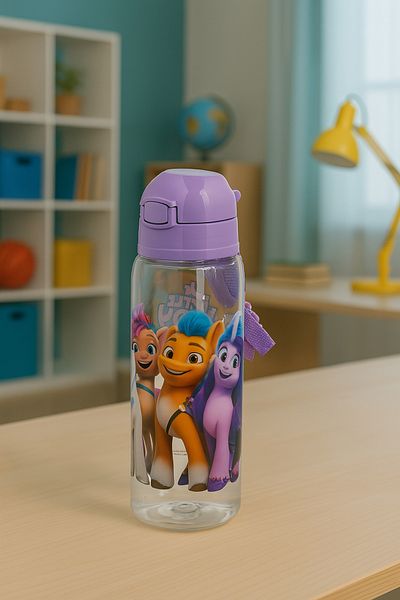 Alper Banyo Little Pony Patterned Mono Children's Water Bottle with Straw - 500 ml Leakproof Water Bottle with Locking Lid (726-60)