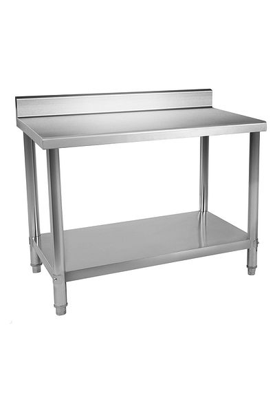 Royal Catering Stół do kuchni blat roboczy ze stali nierdzewnej z rantem i dolną półką 120x60cm