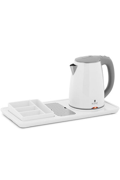 Royal Catering Set de bun venit pentru hotel, fierbător electric cu tavă, 1,2 l, 1800 W, alb