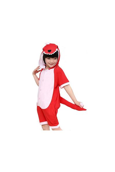 zzz sleep good sleeping !!! Short jumpsuit pajamas, dinosaur pattern, red color KIGURUMI