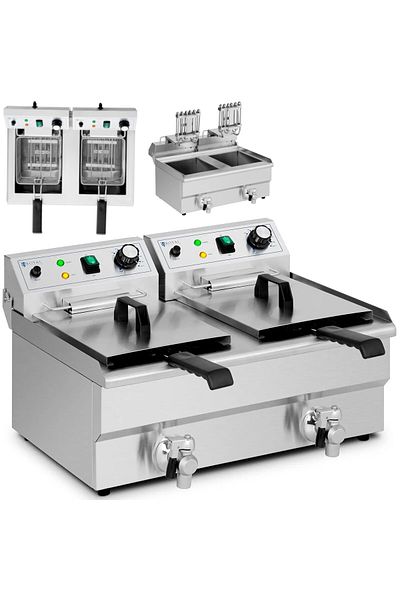 Royal Catering Friteuză dublă, cameră dublă, 2 x 11 l, 6000 W