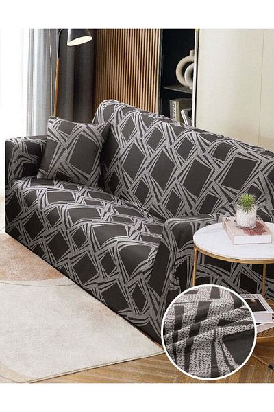 trendyhome Elastic Cover with Arms, 3-Seater Sofa, UNI, Grey, J11202