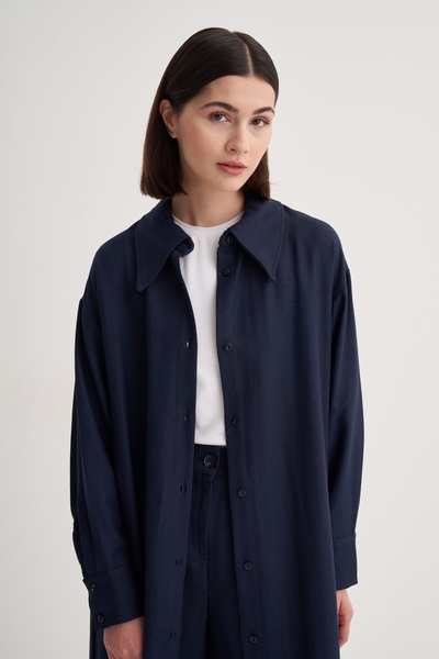 EBU Prive Γυναικείο φόρεμα Cupra Flowy Cotton oversized Long Shirt Navy Blue