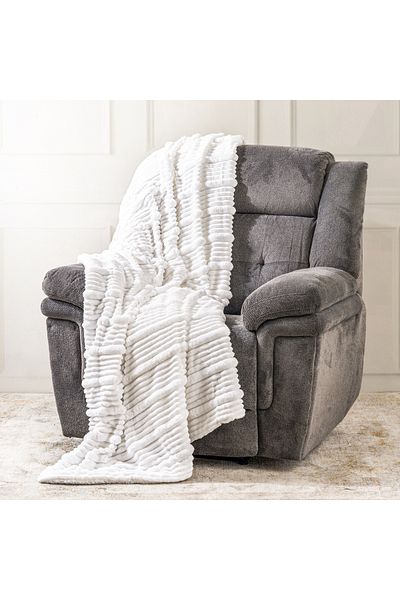 Boutique Blanche Contrast ribs jacquard flannel blanket 150*200cm white