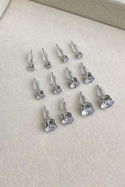 Modex Silver Color Single Stone 6 Pairs Earring Set