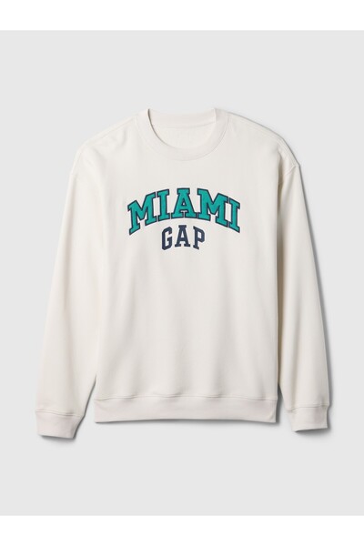 GAP Erkek Beyaz Logo Grafikli Relaxed Fleece Sweatshirt