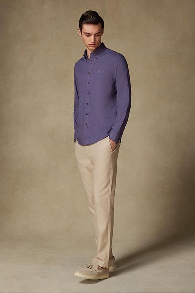 Abbate Soft Woven Cotton Blend Tailored Fit Cream Men's Straight Trousers