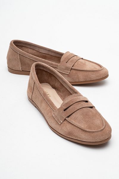 LuviShoes F02 Γυναικεία Loafer Παπούτσια από γνήσιο δέρμα Sand Suede