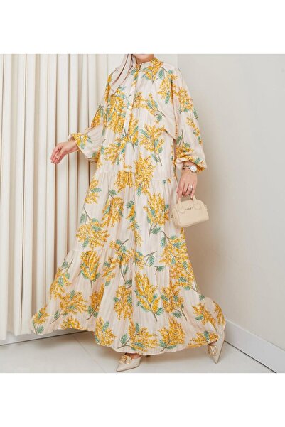 Pintores Kadın Mimoza Desenli E lbise - Sarı