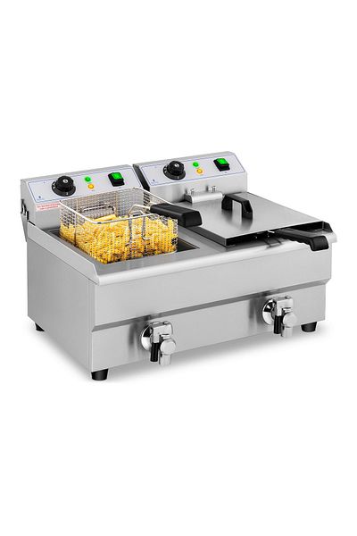 Royal Catering Friteuză electrică dublă cu robinet 230 V 2 x 3000W 2 x 10 L