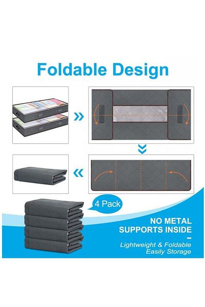 COOYA 90L Under Bed Storage Container,Closet Organizer and Storage Bin,Foldable Underbed Storage Bags,Grey