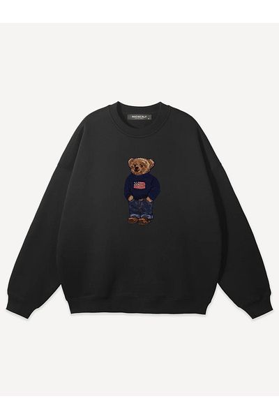 Mad&Calf Unisex Teddy Boy εμπριμέ με λαιμόκοψη Oversize φούτερ
