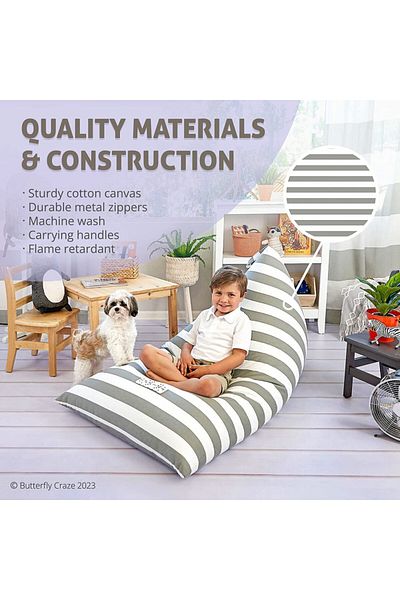 OEM Bean Bag Butterfly Cover, canvas/cotton, white/gray, 76.2 x 127 x 88.9 cm