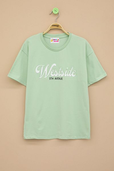 Cansın Mini Tricou pentru fete cu decolteu cu litere în relief Green West Side 20974