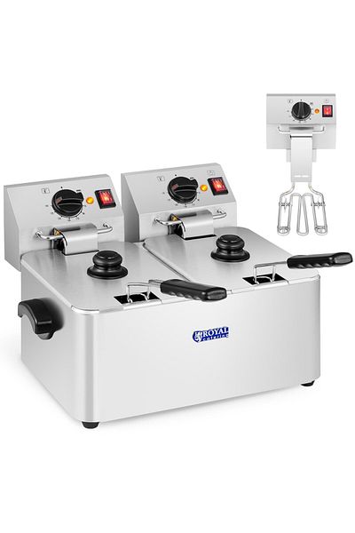 Royal Catering Frytownica elektryczna podwójna z termostatem EGO 2x4L