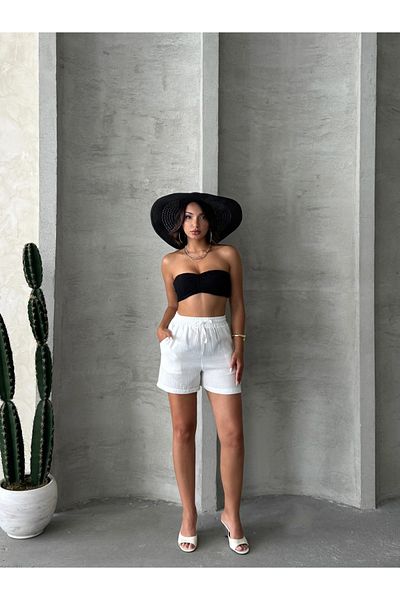 Miss Prova Muslin Beachwear Shorts with Elastic Waist and Waist Tie Detail