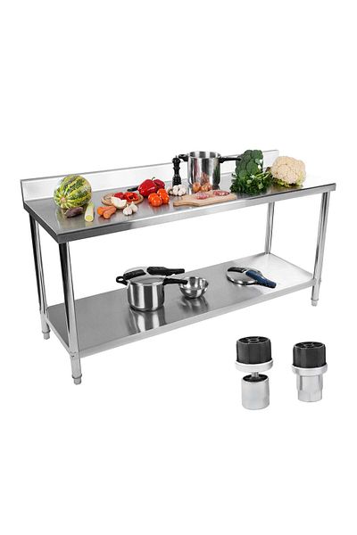 Royal Catering Stół blat roboczy stalowy gastronomiczny przyścienny z rantem i półką 200x60cm