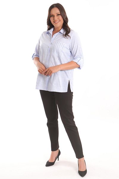 Metpoint Ριγέ πουκάμισο Trend42plus Plus Size Blue Pocket Stone με στάμπα