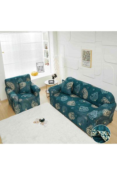 trendyhome Husă elastică cu brațe, canapea cu 3 locuri, turcoaz, J14832