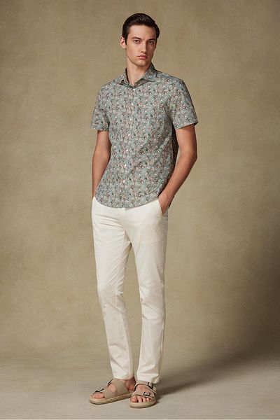 Abbate Chino Twill Cotton Blend Slim Fit Cream Men's Straight Trousers