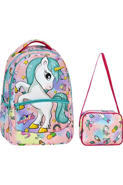 Çanta Limanı Green Unicorn Patterned Girl's Primary School Backpack + Lunchbox (2306)