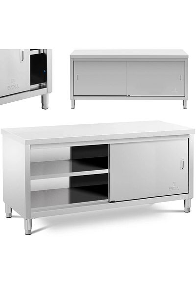 Royal Catering Stół blat roboczy centralny z szafką drzwi suwane 180 x 70 x 85 cm