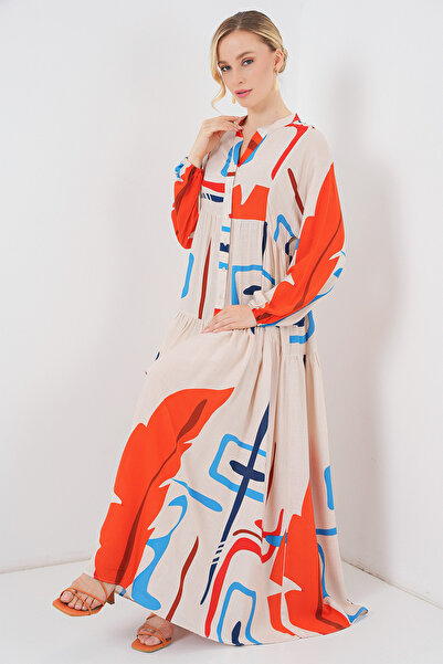 Bigdart Women's Patterned Long Hijab Dress 2585 - Orange