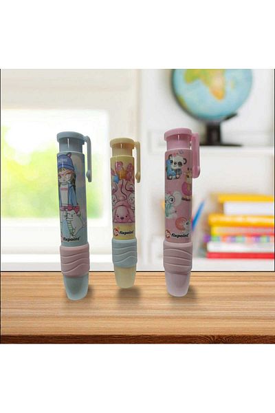 TMN Fixpoint -3 Pieces- Mechanical Automatic Pastel Colors Girl Set Rocket Eraser (P-1307)