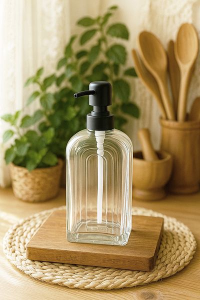 Kitchen Life Scandinavia Striped Glass Liquid Soap Dispenser 380 ml