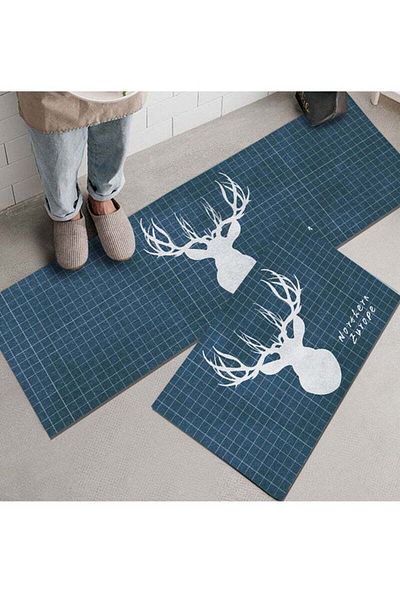 COOYA Kitchen mats for Floor 2 Piece Set,Soft Comfort Kitchen Rugs Non Skid,Nordic Deer(50x80+50x120cm)