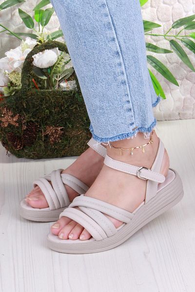 fort 05-2065 Soft Comfortable Buckle Detailed Cross Strap Women's Sandals