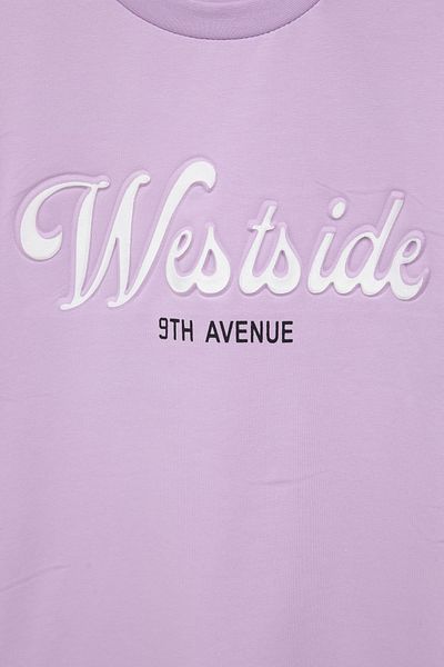 Cansın Mini Lilac West Side ανάγλυφο γραμμένο μπλουζάκι για κορίτσια με λαιμόκοψη 20975