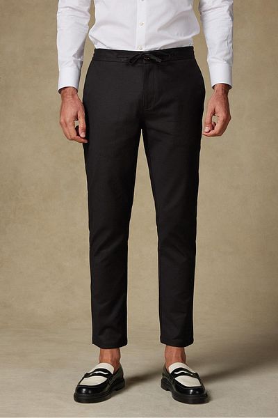 Abbate Soft Woven Cotton Blend Tailored Fit Black Men's Straight Trousers