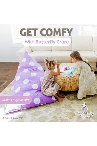 OEM Bean Bag Butterfly Cover, canvas/cotton, white/purple, 76.2 x 127 x 88.9 cm