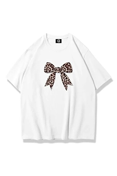 Violon Дамска тениска с леопардова панделка, бяла