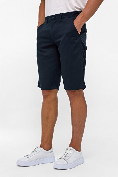 SÜVARİ Lacivert Regular Düz Bermuda Şort