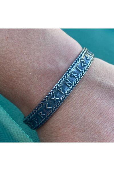 Viking Braided Runic Alphabet Valknut Adjustable Tarnish&Rustproof 316L Steel Bracelet