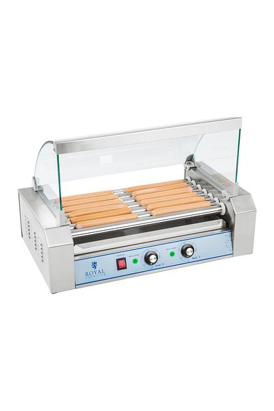 Royal Catering Grill rolkowy z pokrywą roller grill podgrzewacz do parówek 7 rolek