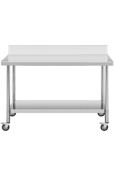 Royal Catering Stół metalowy gastronomiczny na kółkach z półką i rantem STAL 60 x 150 cm