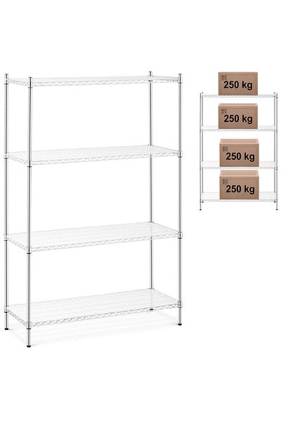 Royal Catering Raft de atelier cromat, ajurat, cu 4 rafturi + 4 covorașe, până la 1 t 1000 kg, 120x45x180 cm
