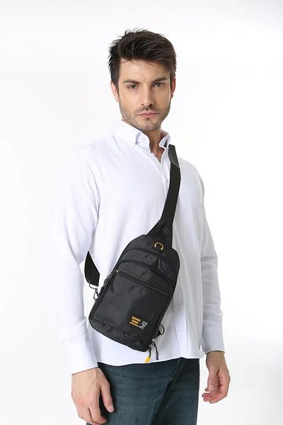 KAFF Black Multi-Eye Headphone Port Men's Cross Bodybag Shoulder and Chest Bag