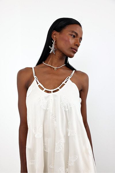 5in1Canpolat Bone Butterfly Embroidered Imported Dress 39035