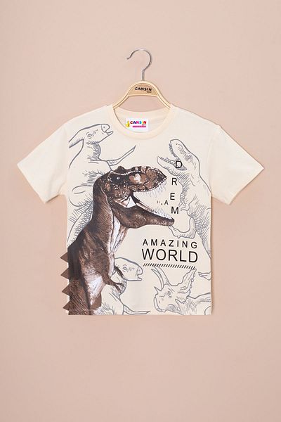 Cansın Mini Κρεμ Τ-shirt μωρού αγοριού με σχέδιο δεινοσαύρου 20948