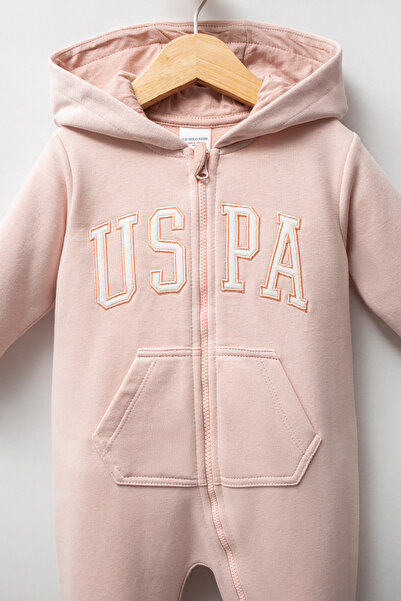 U.S. Polo Assn. Licensed Baby Girl Hooded Jumpsuit
